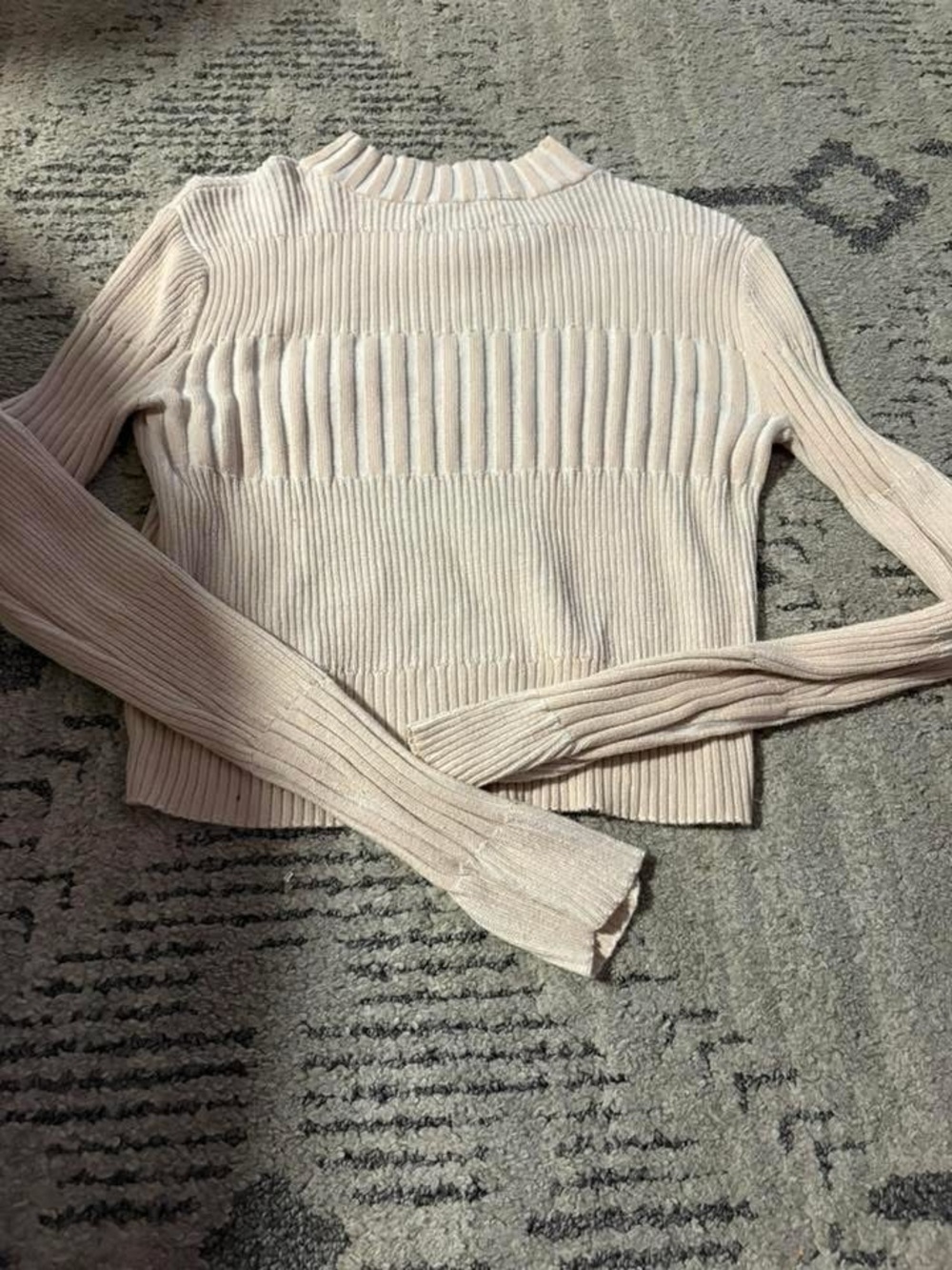 American Eagle Outfitters Ribbed Cream Long-Sleeve Mock Neck Sweater